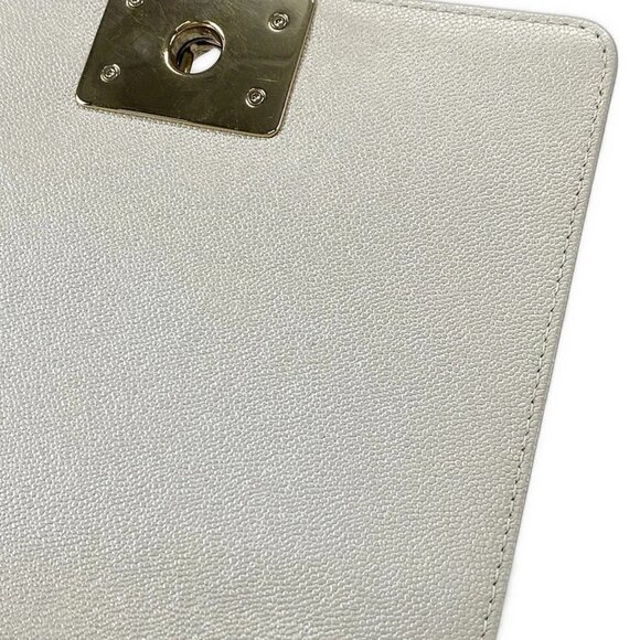 Auth CHANEL Boy Chanel AS3018 metallic white Calfskin Shoulder Bag Gold hardware - Picture 16 of 16